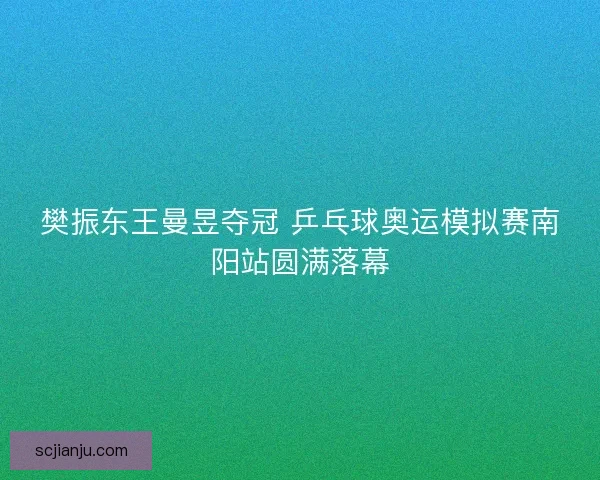 樊振东王曼昱夺冠 乒乓球奥运模拟赛南阳站圆满落幕